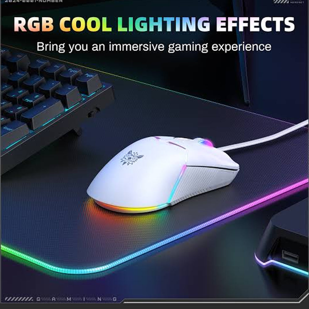 Onikuma CW929 Wired RGB Gaming Mouse 6400Dpi - White