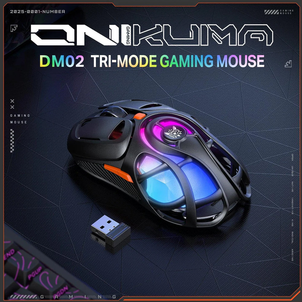 Onikuma DM02 Triple-Mode Rechargeable Bluetooth Wireless & Wired RGB Gaming Mouse 12800Dpi
