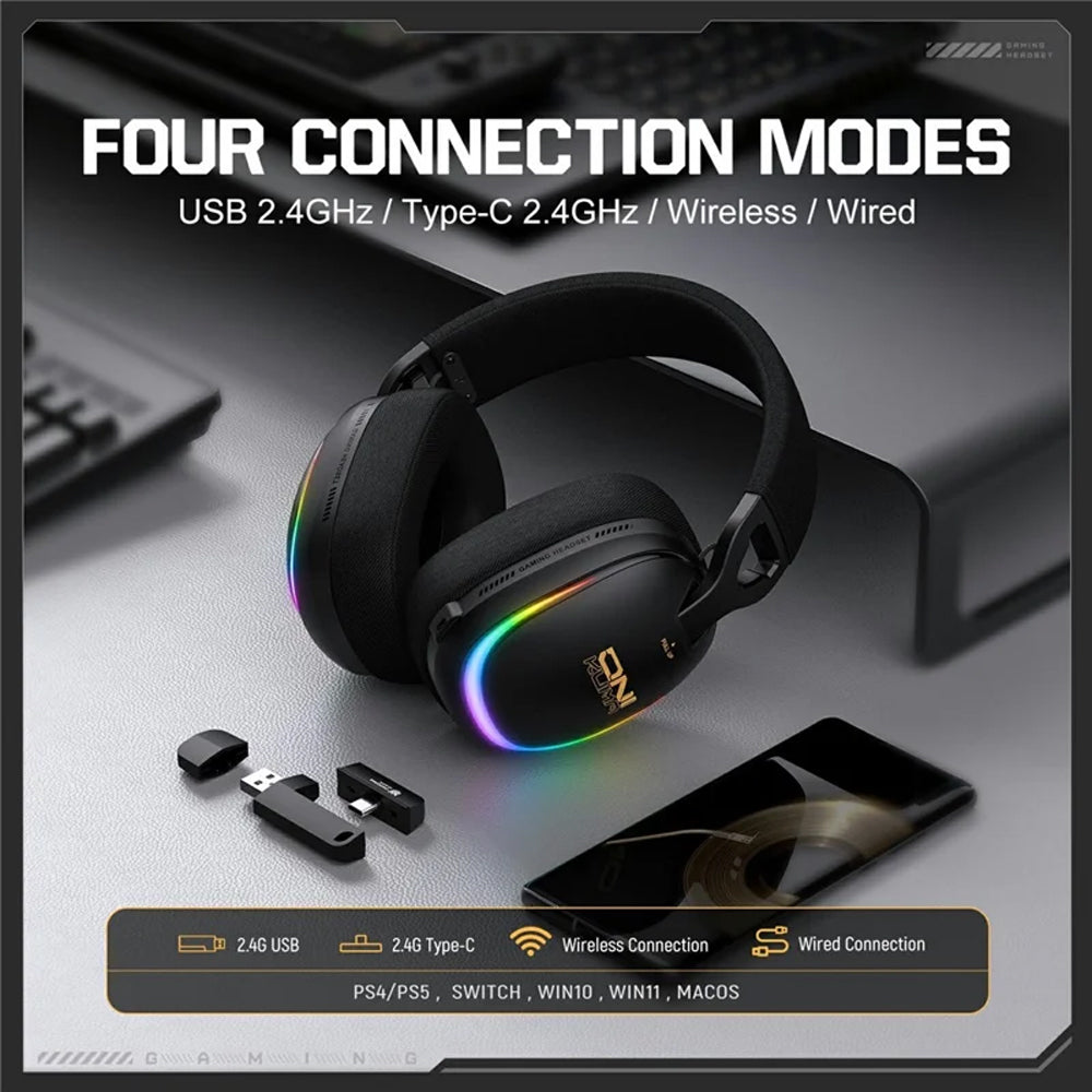سماعة رأس اونيكوما لاسلكي و سلكي بلوتوث جيمنج Quad Mode GT805 - اسود
