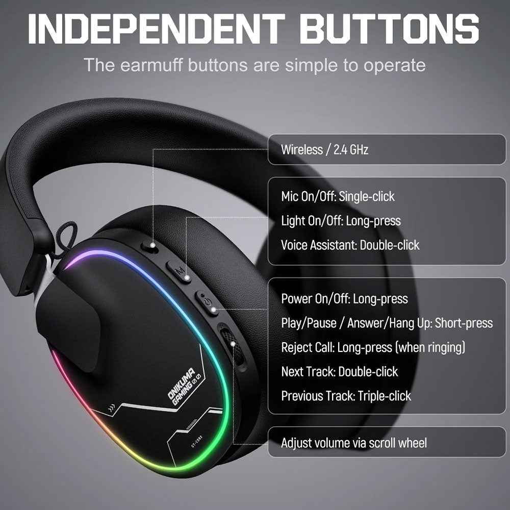 Onikuma GT836 Quad Mode Bluetooth Wireless & Wired Gaming Headset - Black