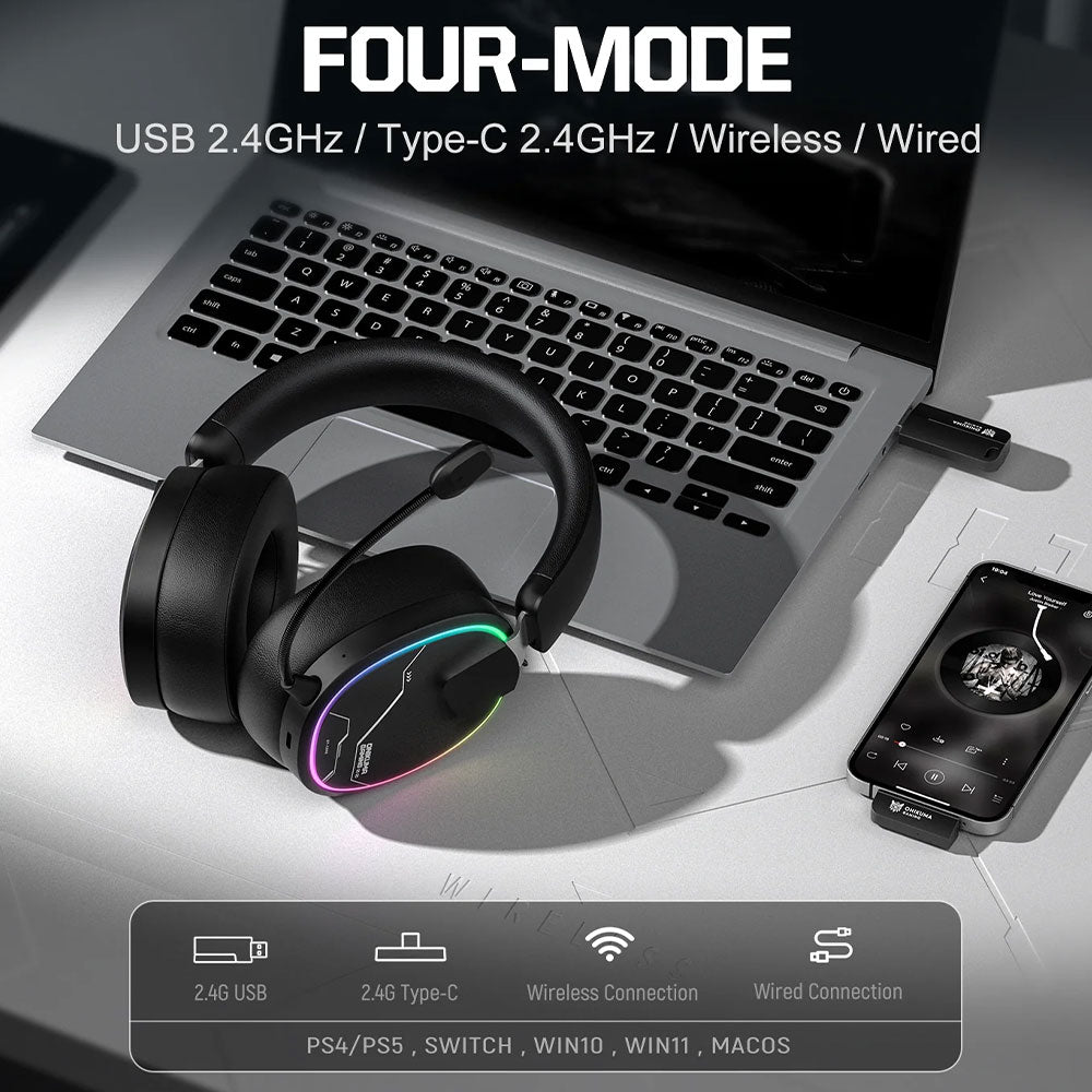 سماعة رأس اونيكوما لاسلكي و سلكي بلوتوث جيمنج 4 اوضاع GT836 - اسود
