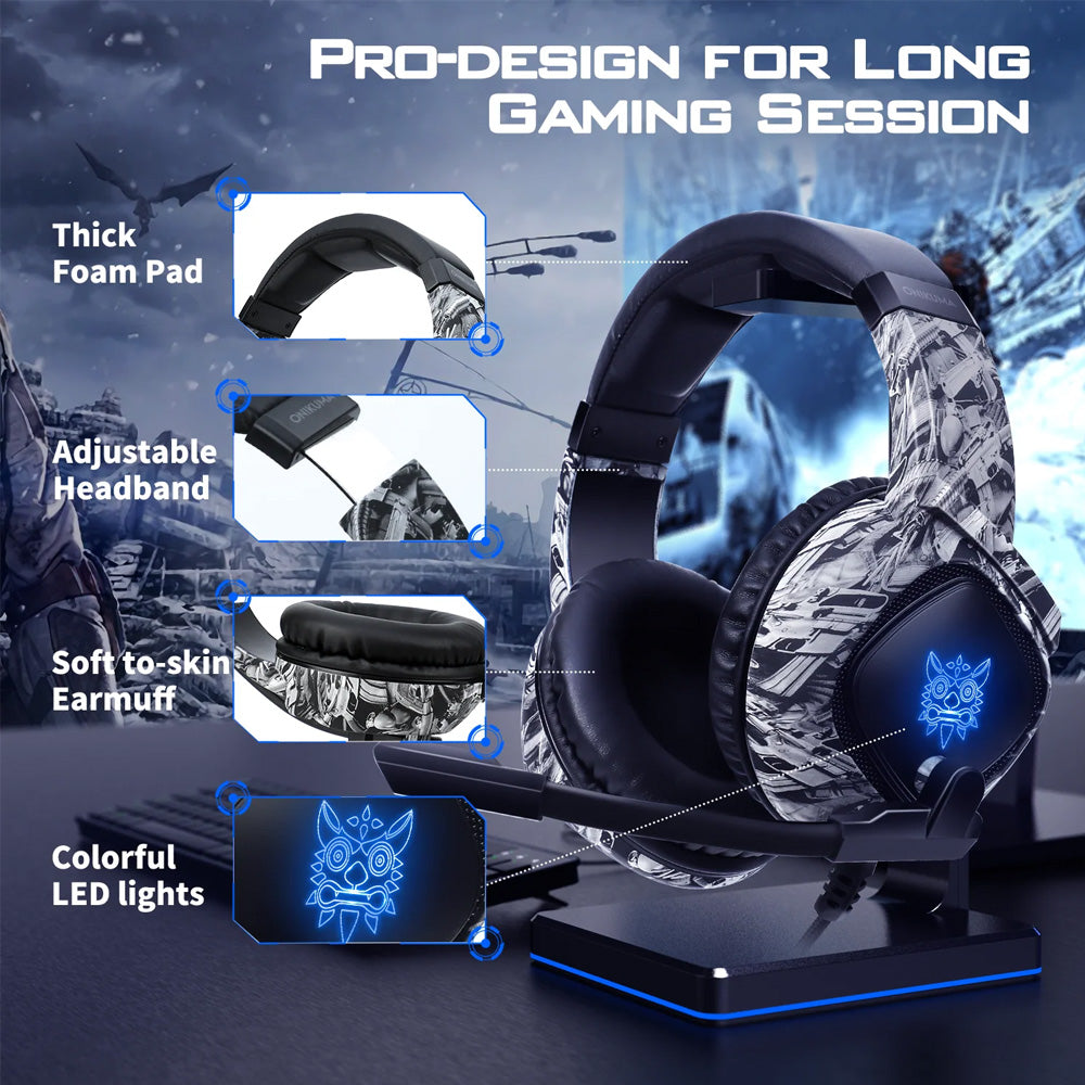 Onikuma K19 RGB Gaming Headset - Camouflage Gray