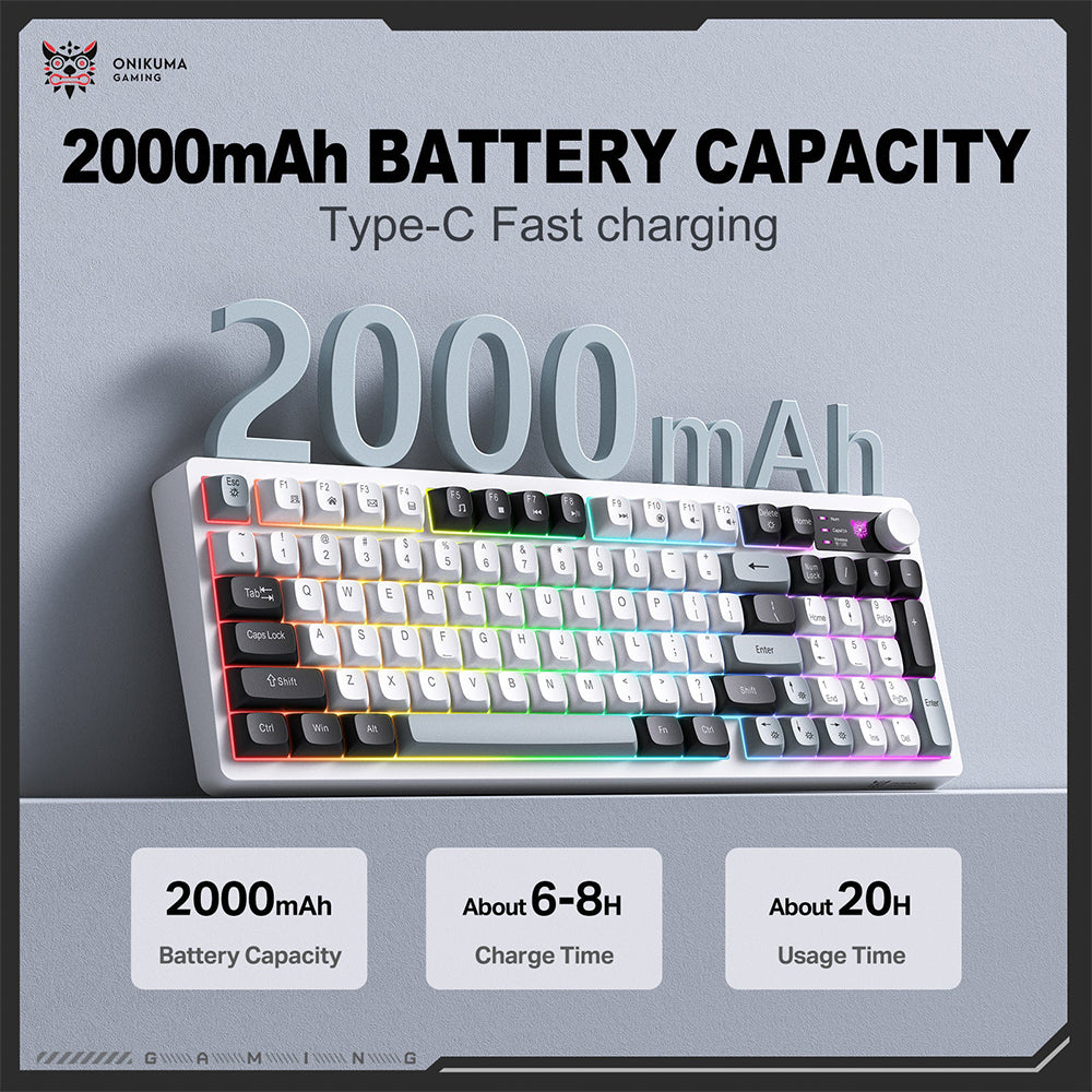 كيبورد اونيكوما سلكي و لاسلكي بلوتوث صامت ثلاثي الوضع RGB جيمنج إنجليزي MT902