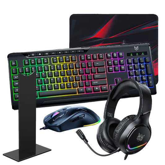 Onikuma TZ5008 5in1 Wired RGB Gaming Keyboard + Mouse + Mouse Pad + Headset + Stand Combo English - Black