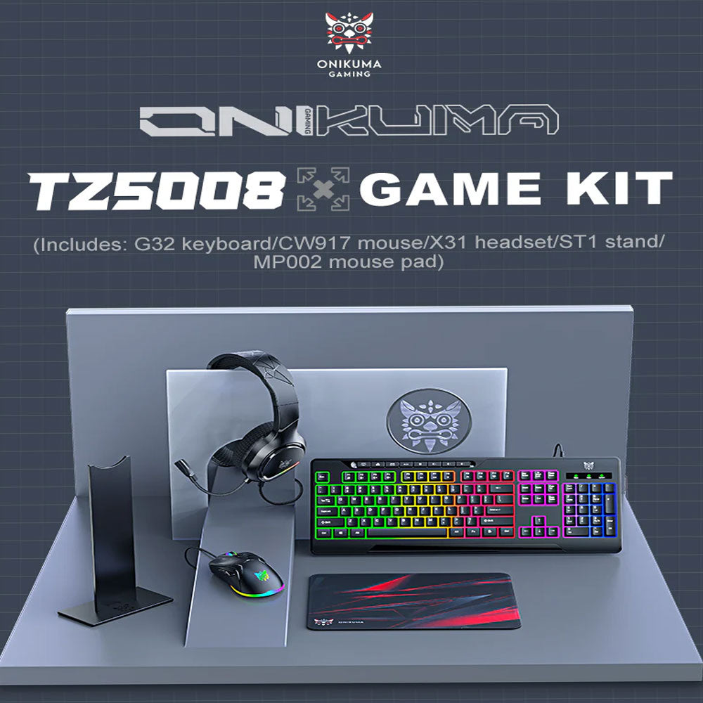 Onikuma TZ5008 5in1 Wired RGB Gaming Keyboard + Mouse + Mouse Pad + Headset + Stand Combo English - Black