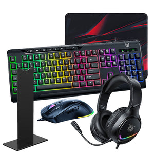 Onikuma TZ5008 5in1 Wired RGB Gaming Keyboard + Mouse + Mouse Pad + Headset + Stand Combo English - Black