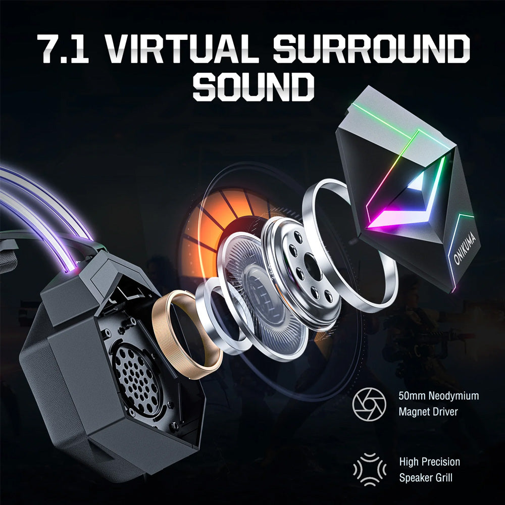 Onikuma X20 RGB Gaming Headset 7.1 Surround Sound - Black
