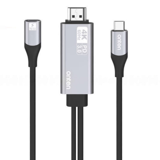 كابل محول تايب سي الى HDMI اونتين + PD شحن سريع 1.8 متر 4K OTN-9572PD - فضي