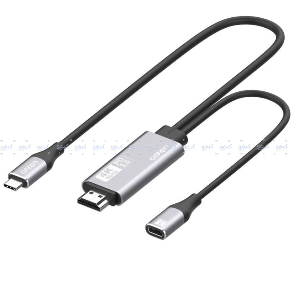 Onten OTN-9572PD Type-C To HDMI 4K Converter Cable + PD Charging 1.8m - Silver