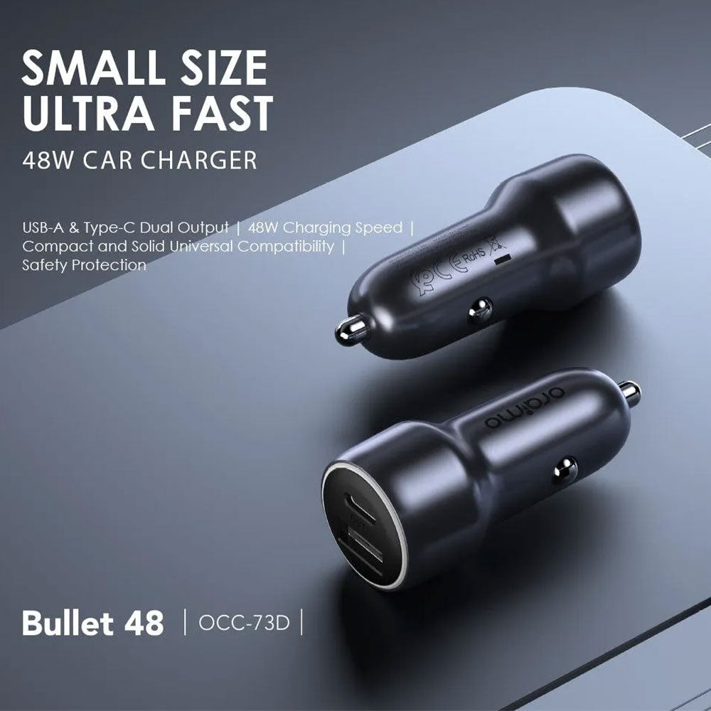 Oraimo Bullet 48 OCC-73D Car Charger Type-C +  USB 48W Fast Charging - Black
