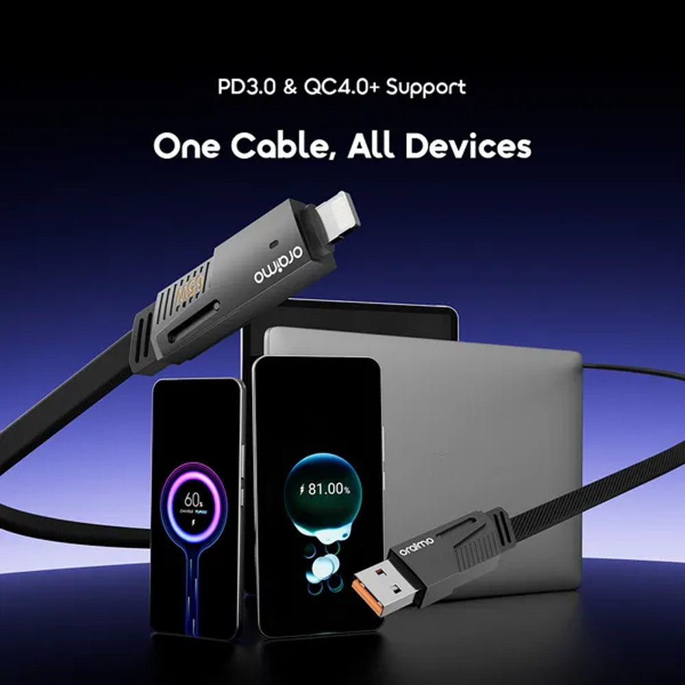 Oraimo OCD-155 USB + Type-C To Type-C + Lightning 4in1 Cable 65W Fast Charging 1m - Black
