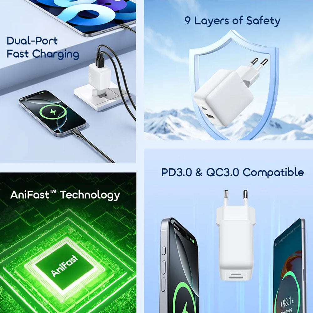 Oraimo PowerCube 201 OCW-5203ECC Wall Charger PD Type-C + USB + Type-C Cable 20W Fast Charging - White