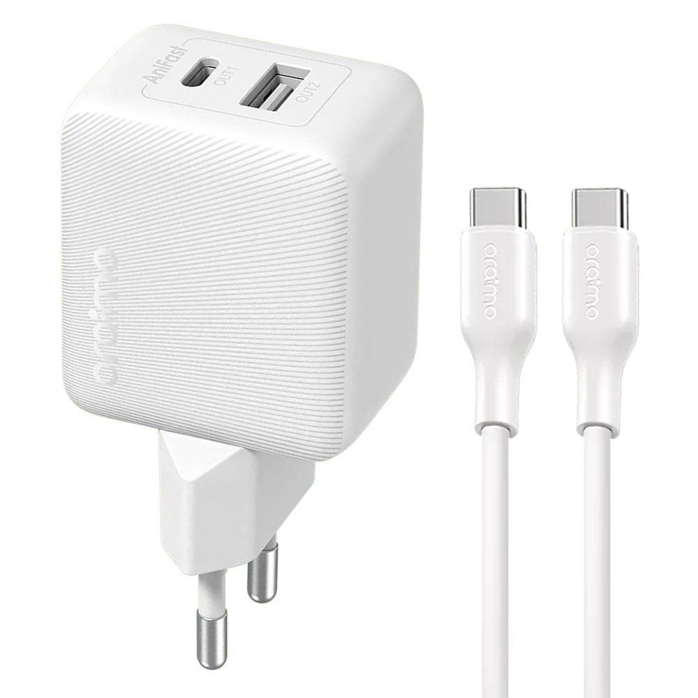 Oraimo PowerCube 201 OCW-5203ECC Wall Charger PD Type-C + USB + Type-C Cable 20W Fast Charging - White