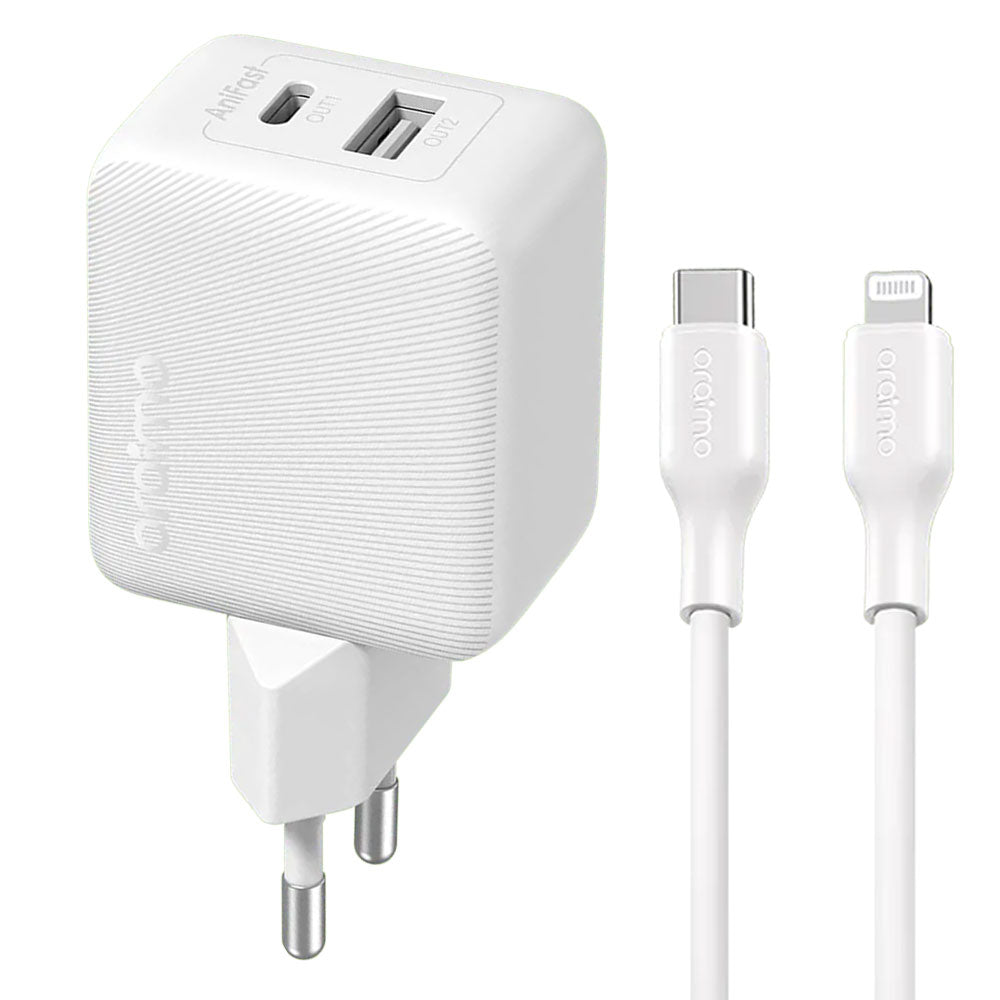Oraimo PowerCube 201 OCW-5203ECL Wall Charger PD Type-C + USB + Lightning Cable 20W Fast Charging - White
