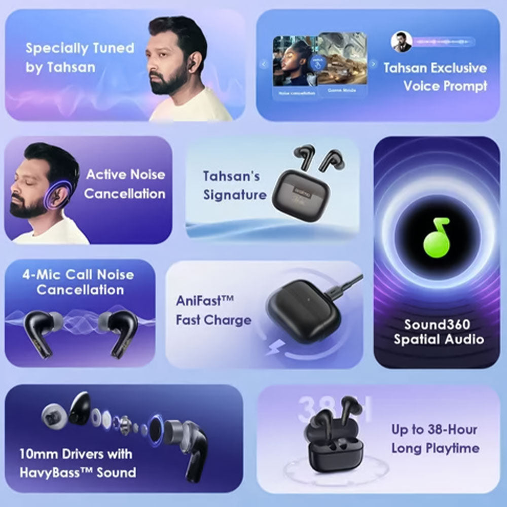 Oraimo SpaceBuds Z OTW-625 ANC Earbuds - Black