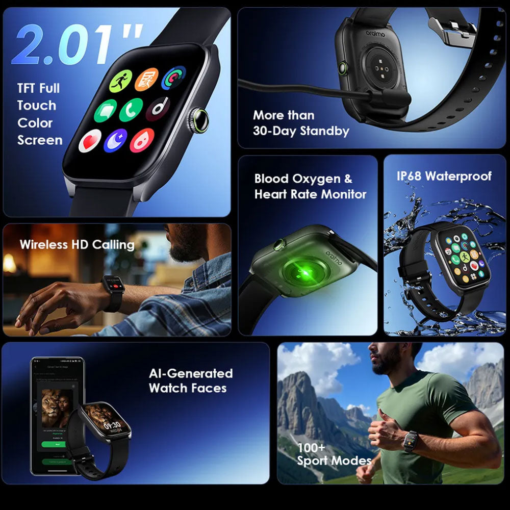 Oraimo Watch 5N OSW-806N Smart Watch Black Case With Black Strap