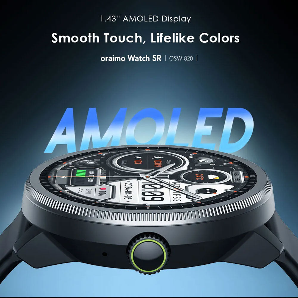 Oraimo Watch 5R OSW-820 Smart Watch Black Case With Black Silicone 