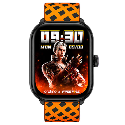 ساعة سمارت اورايمو 6 HAYATO X Free Fire OSW-809 هيكل اسود مع سوار سيليكون أحمر