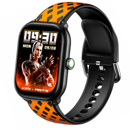 ساعة سمارت اورايمو 6 HAYATO X Free Fire OSW-809 هيكل اسود مع سوار سيليكون أحمر