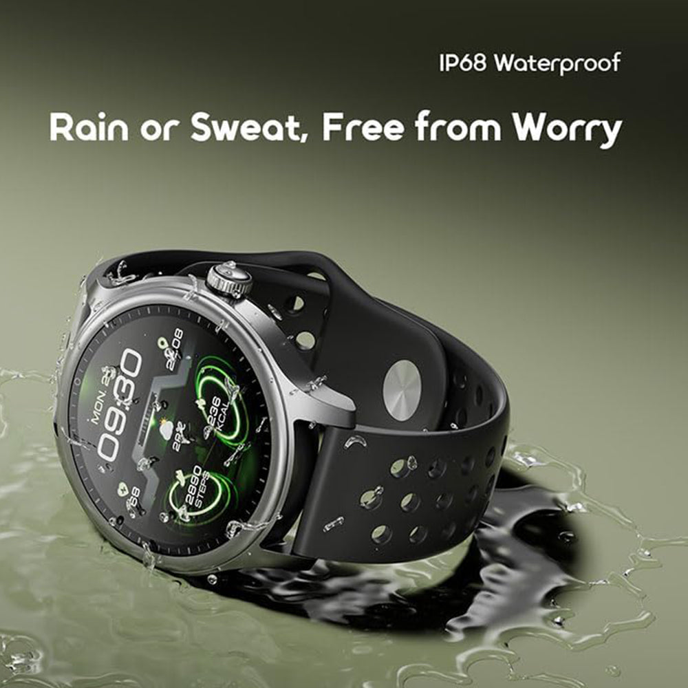 Oraimo Watch 6R OSW-823 Smart Watch Chrome Case With Black Silicone Strap