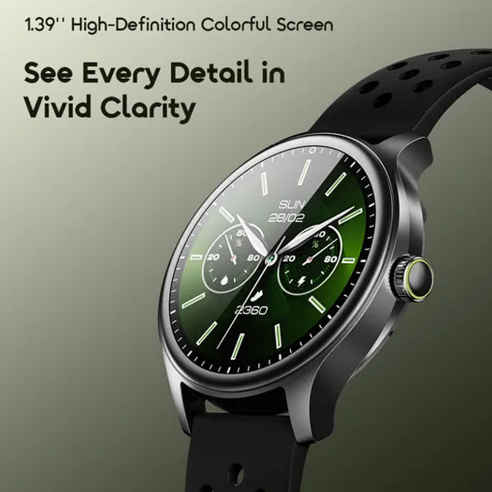 Oraimo Watch 6R OSW-823 Smart Watch Chrome Case With Black Silicone Strap