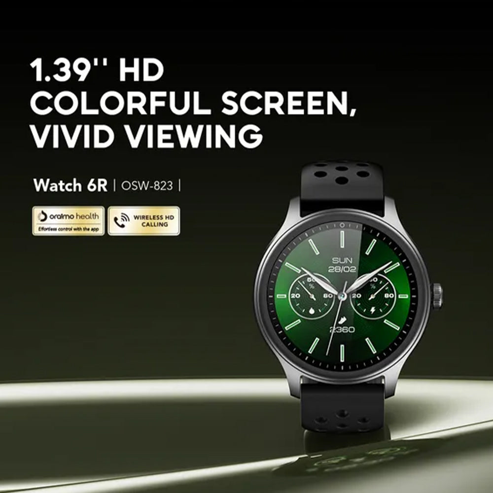 Oraimo Watch 6R OSW-823 Smart Watch Chrome Case With Black Silicone Strap