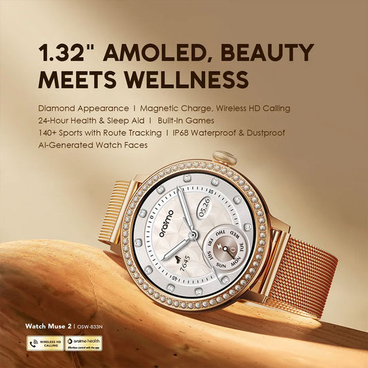 Oraimo Watch Muse 2 OSW-833N Smart Watch Gold Case With Rose Gold Metal Strap