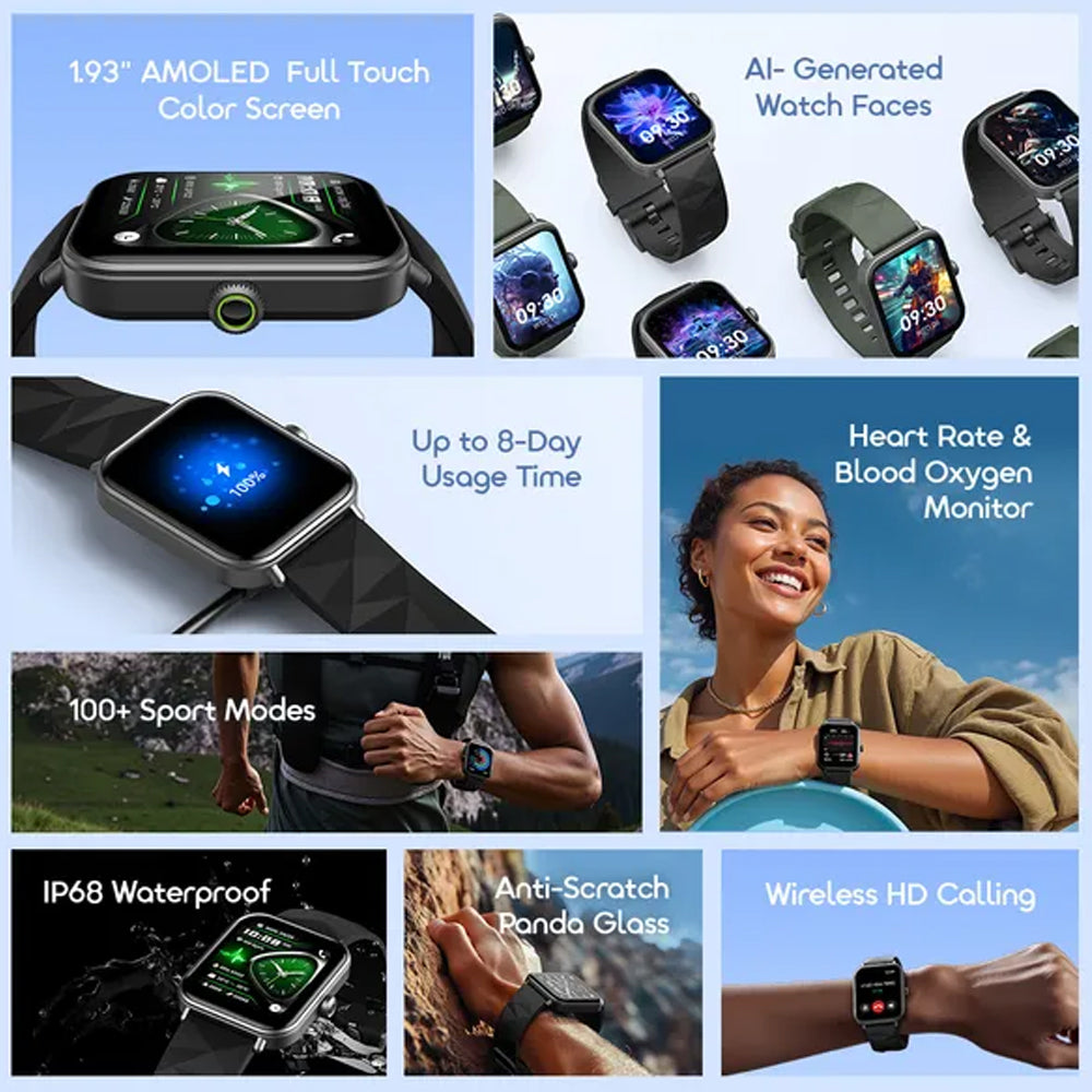 Oraimo Watch Nova 2 Lite OSW-814L Smart Watch Black Case With Black Silicone Strap & Extra Strap