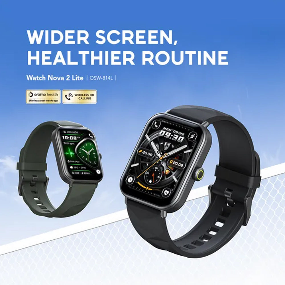 Oraimo Watch Nova 2 Lite OSW-814L Smart Watch Black Case With Black Silicone Strap & Extra Strap