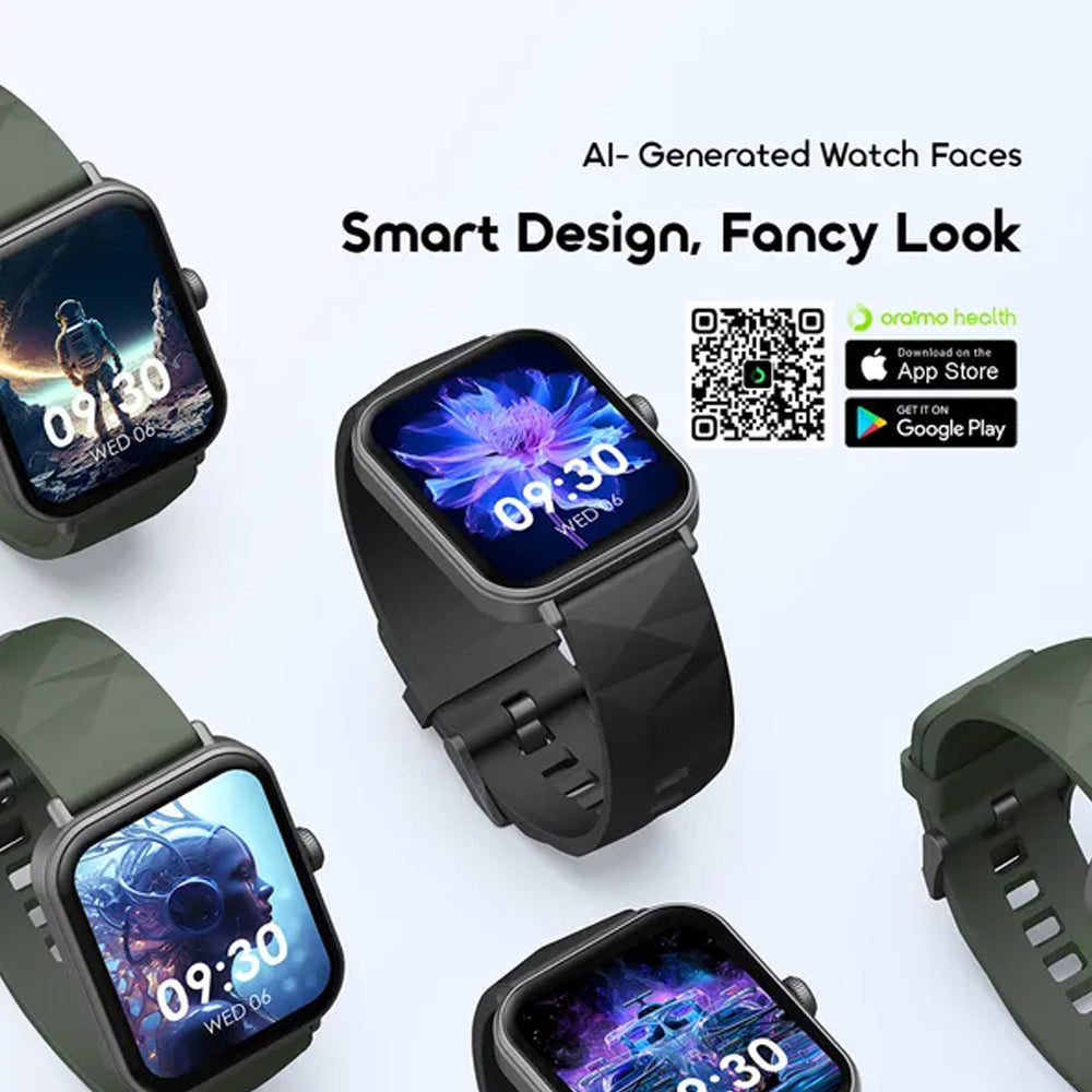 Oraimo Watch Nova 2 Lite OSW-814L Smart Watch Black Case With Black Silicone Strap & Extra Strap