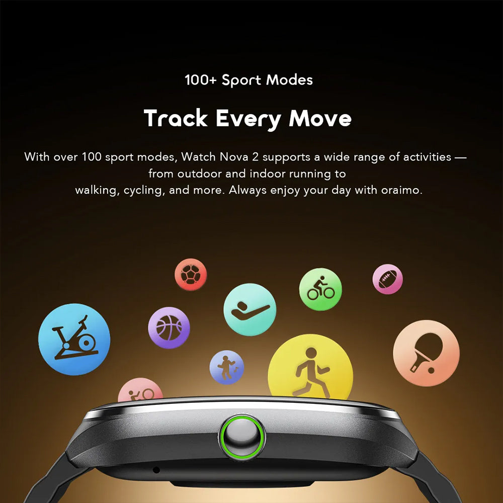 Oraimo Watch Nova 2 OSW-814 Smart Watch Black Case With Black Silicone Strap