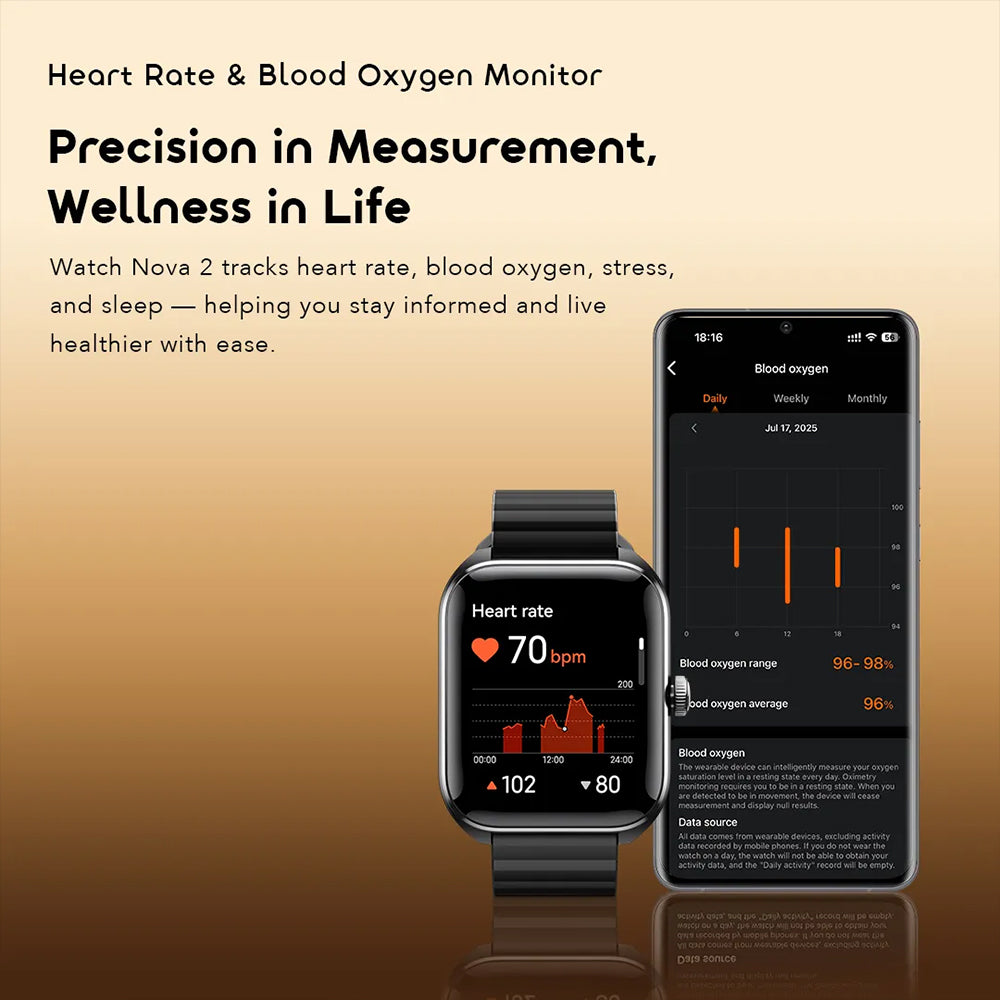 Oraimo Watch Nova 2 OSW-814 Smart Watch Black Case With Black Silicone Strap