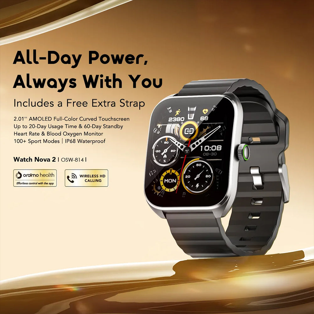 Oraimo Watch Nova 2 OSW-814 Smart Watch Black Case With Black Silicone Strap