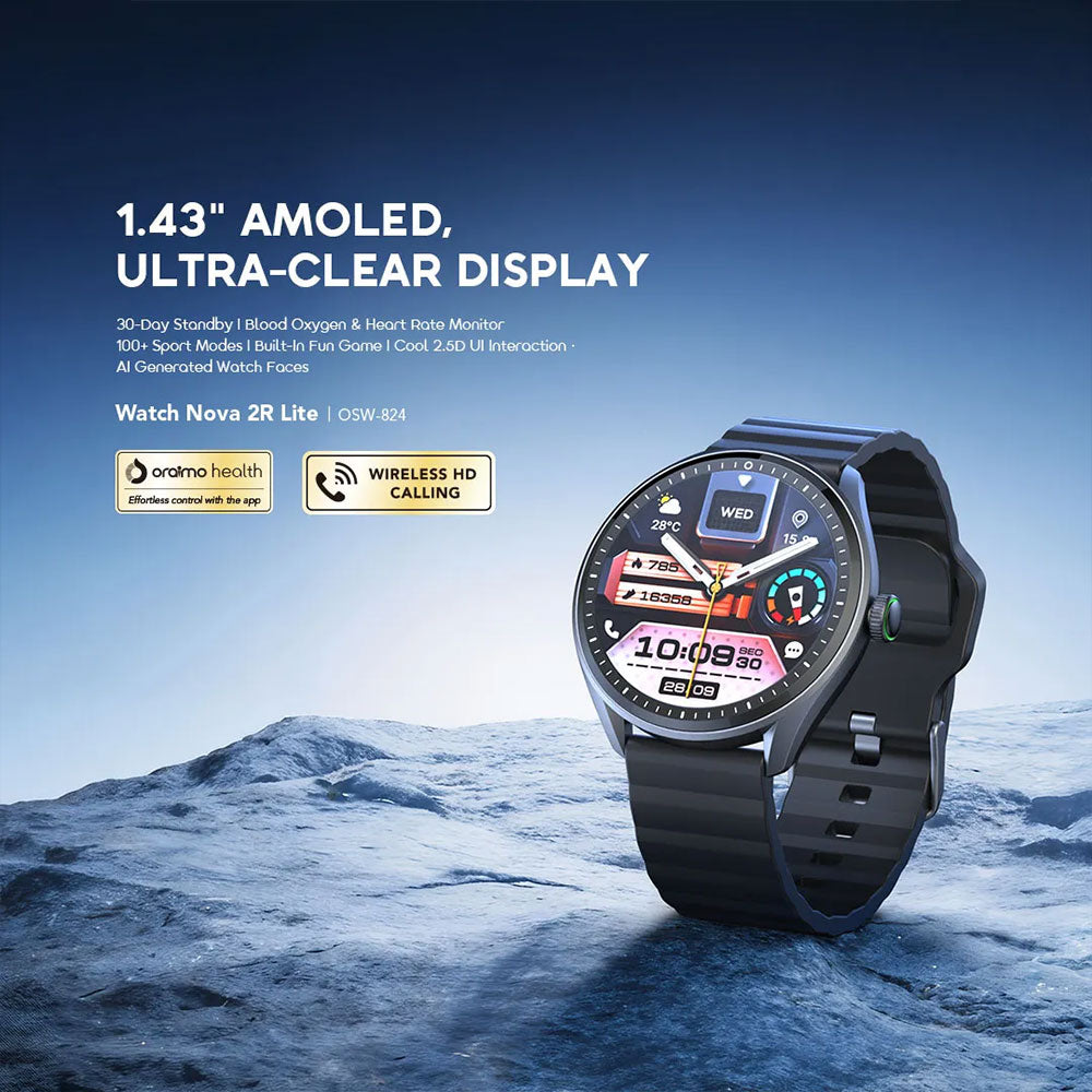 Oraimo Watch Nova 2R Lite OSW-824 Smart Watch Graphite Black Case With Black Silicone Strap