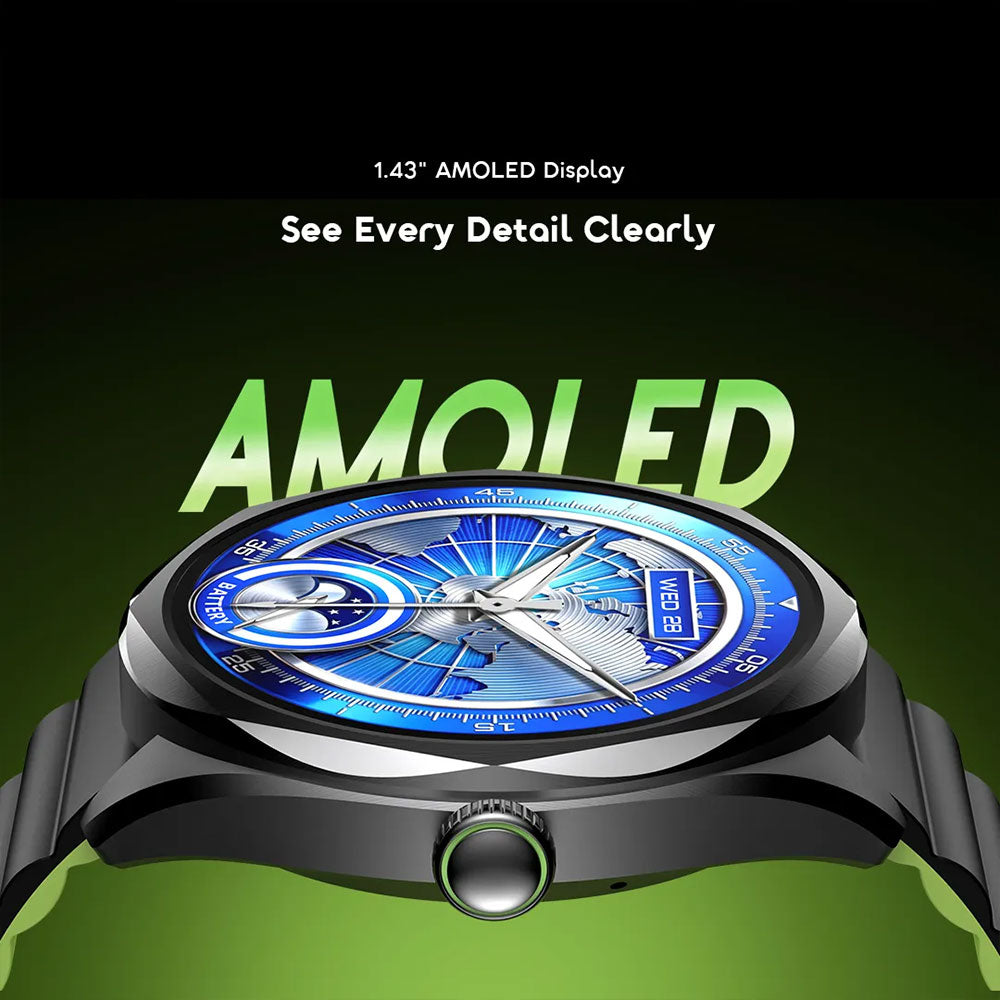 Oraimo Watch Nova 2R OSW-834 Smart Watch Black Case With Black Silicone Strap & Extra Black Silicone Strap