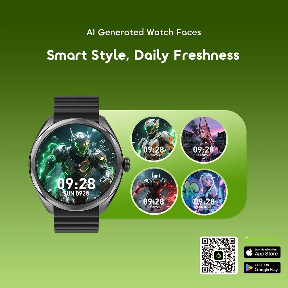 Oraimo Watch Nova 2R OSW-834 Smart Watch Black Case With Black Silicone Strap & Extra Black Silicone Strap