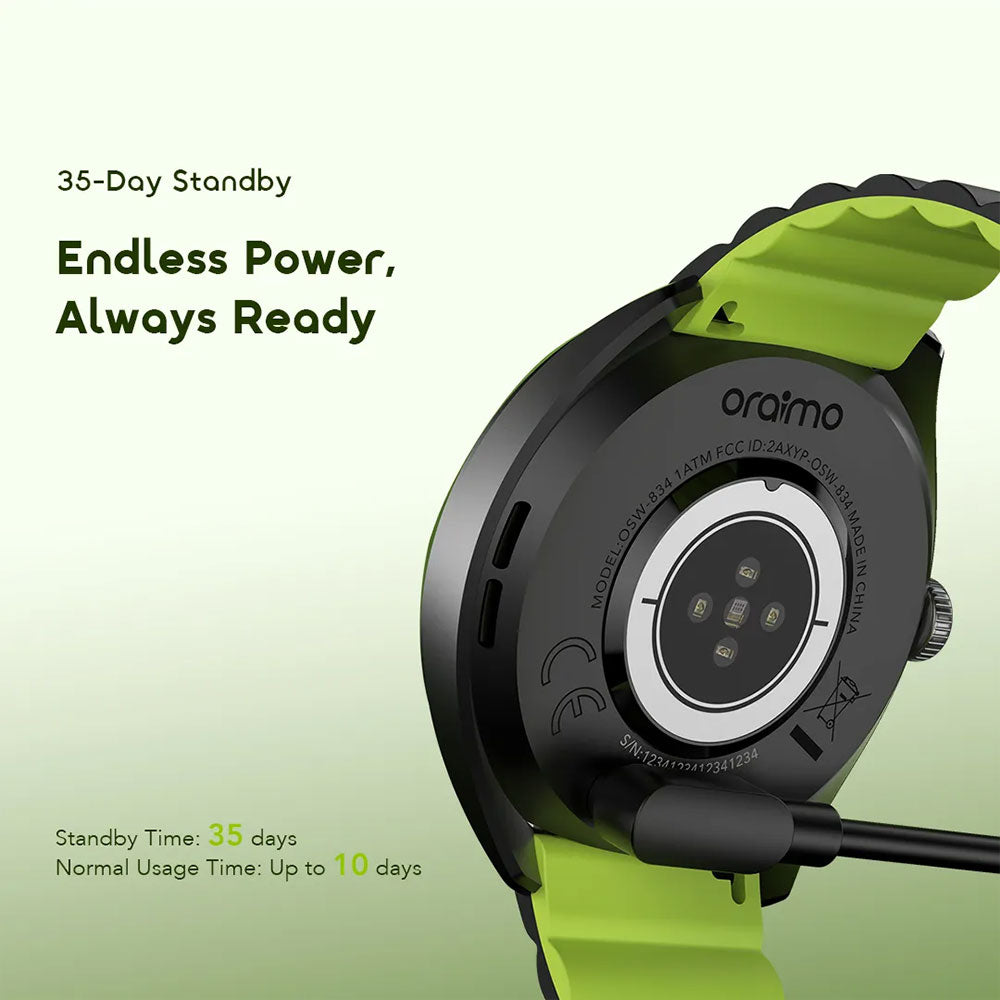 Oraimo Watch Nova 2R OSW-834 Smart Watch Black Case With Black Silicone Strap & Extra Black Silicone Strap