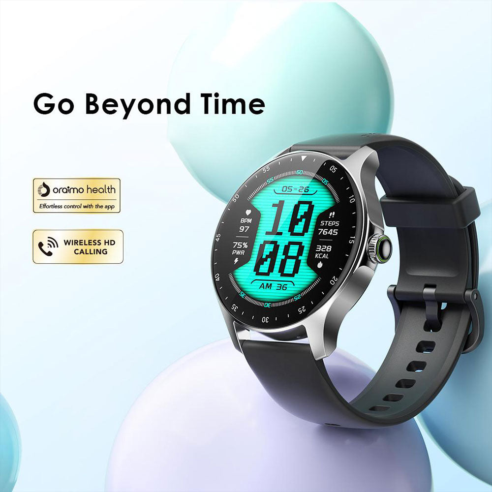 Oraimo Watch Nova R OSW-821N Smart Watch Light Chrome Case With Black Silicone Strap
