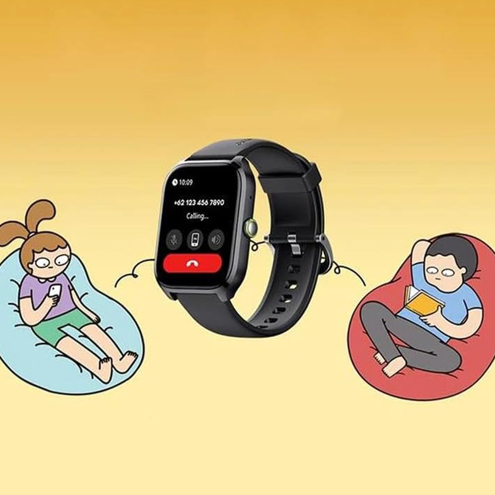 Oraimo X Tahilalats Watch 5 Max OSW-804 Smart Watch Chrome Case With Black Silicone Strap