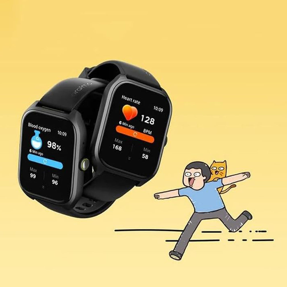 Oraimo X Tahilalats Watch 5 Max OSW-804 Smart Watch Chrome Case With Black Silicone Strap
