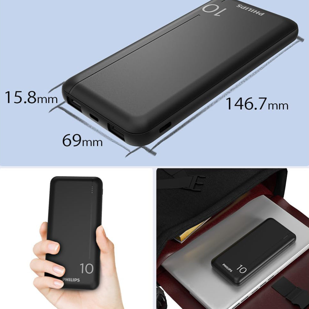 Philips DLP1812PB/00 Power Bank 2x USB + Type-C + Micro 20W Fast Charging 10000mAh - Black