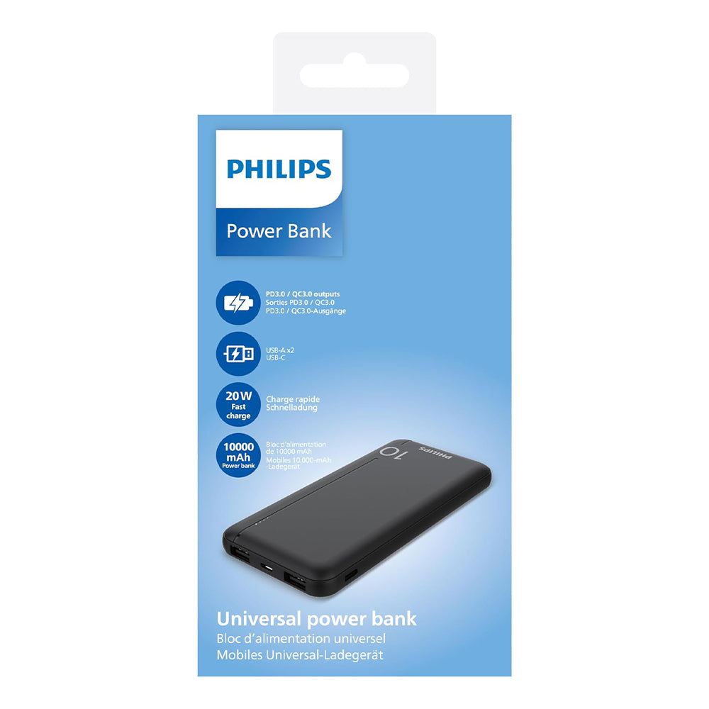Philips DLP1812PB/00 Power Bank 2x USB + Type-C + Micro 20W Fast Charging 10000mAh - Black
