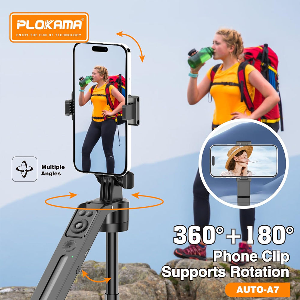 Plokama AUTO-A7 AI Face Tracking Foldable Tripod Selfie Stick
