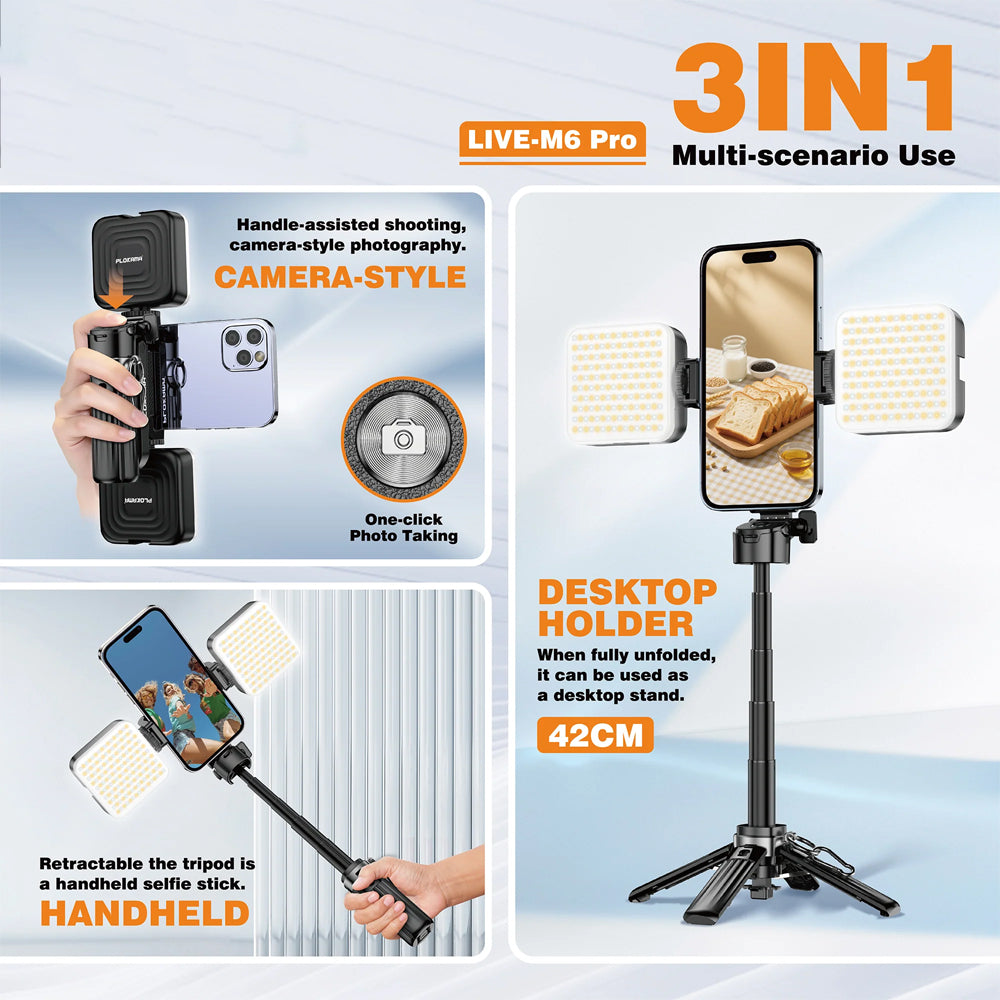 LIVE-M6 Pro 3in1 Bluetooth Foldable Tripod Selfie Stick