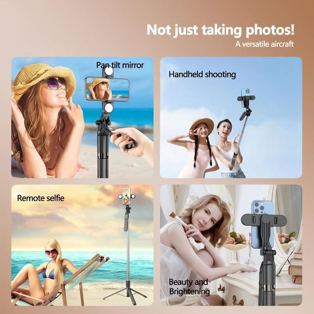 Plokama LIVE-P9 Pro Bluetooth Foldable Tripod Selfie Stick With Two Lights
