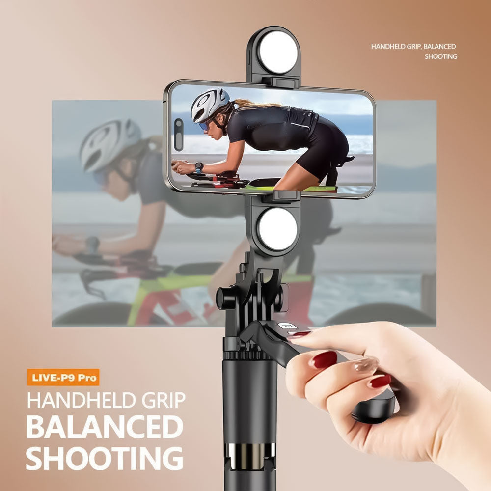 Plokama LIVE-P9 Pro Bluetooth Foldable Tripod Selfie Stick With Two Lights