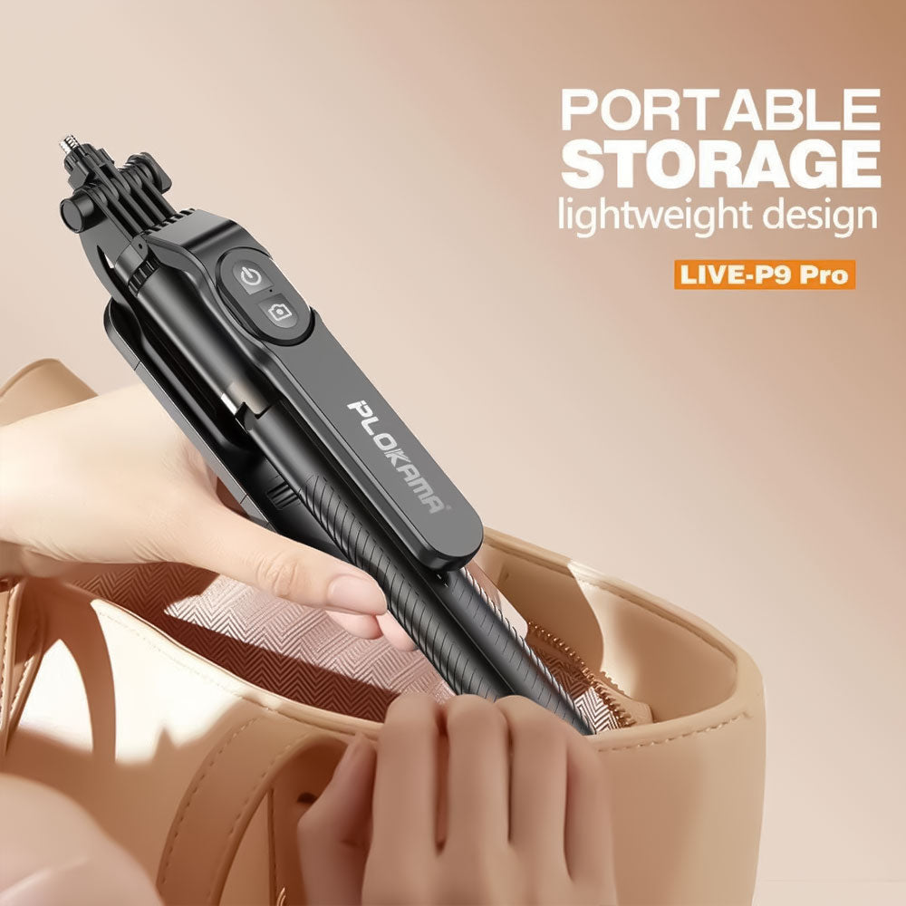 Plokama LIVE-P9 Pro Bluetooth Foldable Tripod Selfie Stick With Two Lights