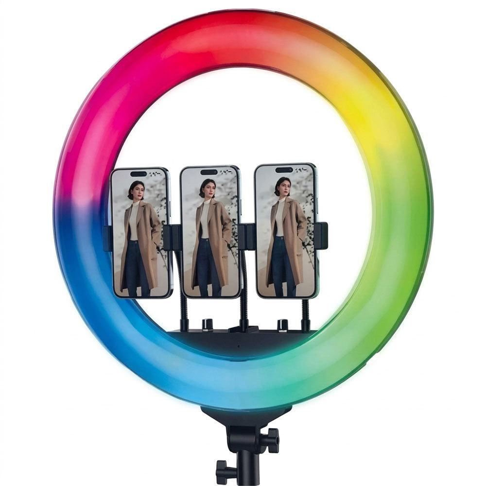Plokama LIVE-R45 Pro RGB LED Selfie Ring Light 45Cm With Triple Phone Holder