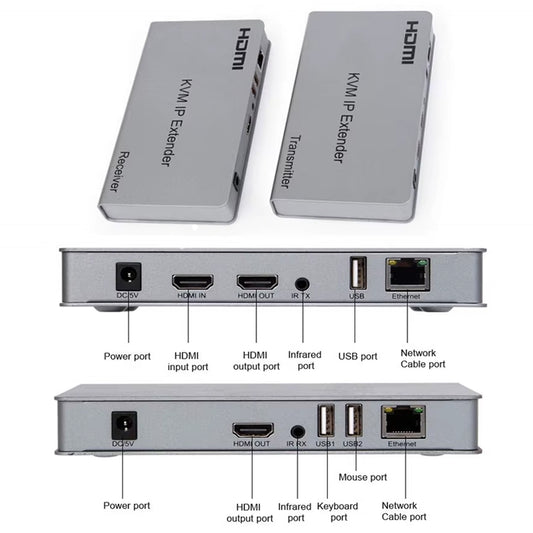 موصل HDMI + USB بوينت بطول 120 متر لكابل Lan KVM 4K CAT5/5E/6/6A/7