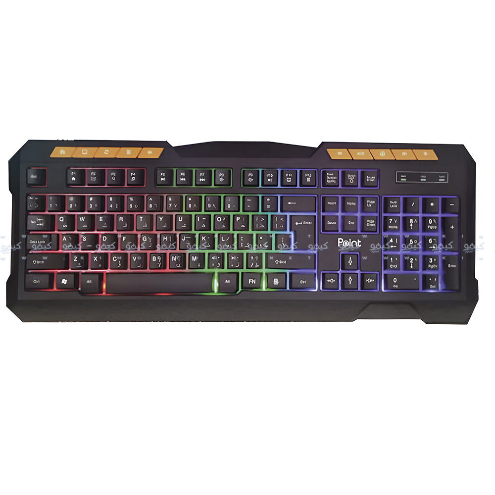Point PT-950 Wired Rainbow Gaming Keyboard English & Arabic - Black